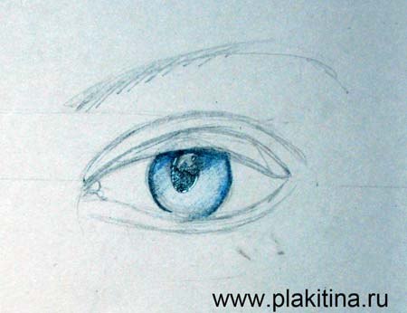 Рисуем женский глаз цветными карандашами - шаг 2